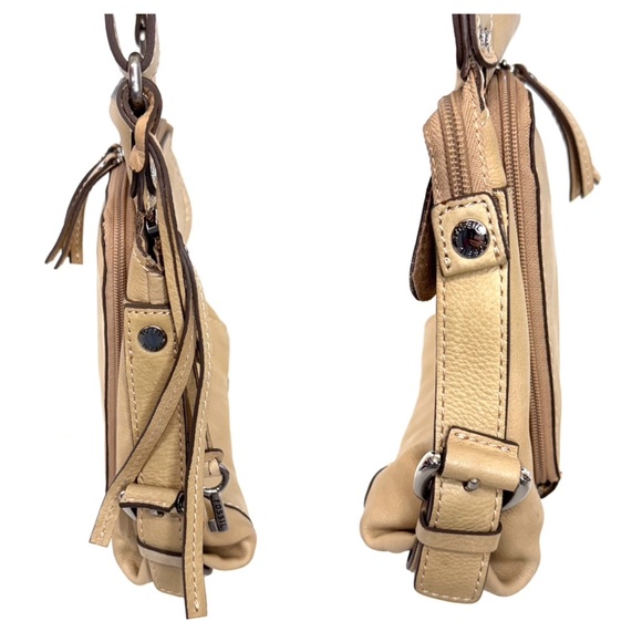 Fossil Tan Leather Adjustable Cross Body Purse Multi Compartment Bag Tan Cream - Picture 2 of 16